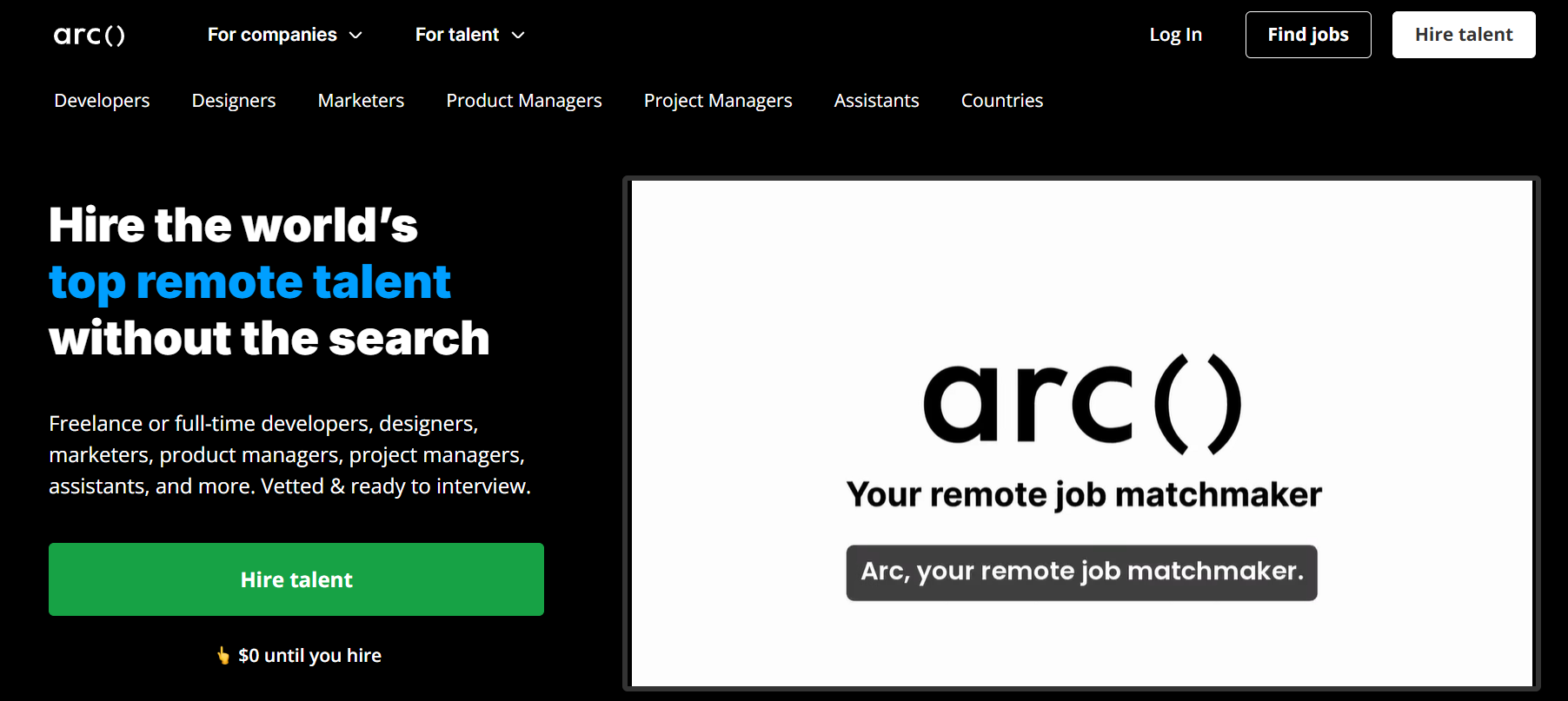 Screenshot of Arc.dev platform used for hiring React Native developers.