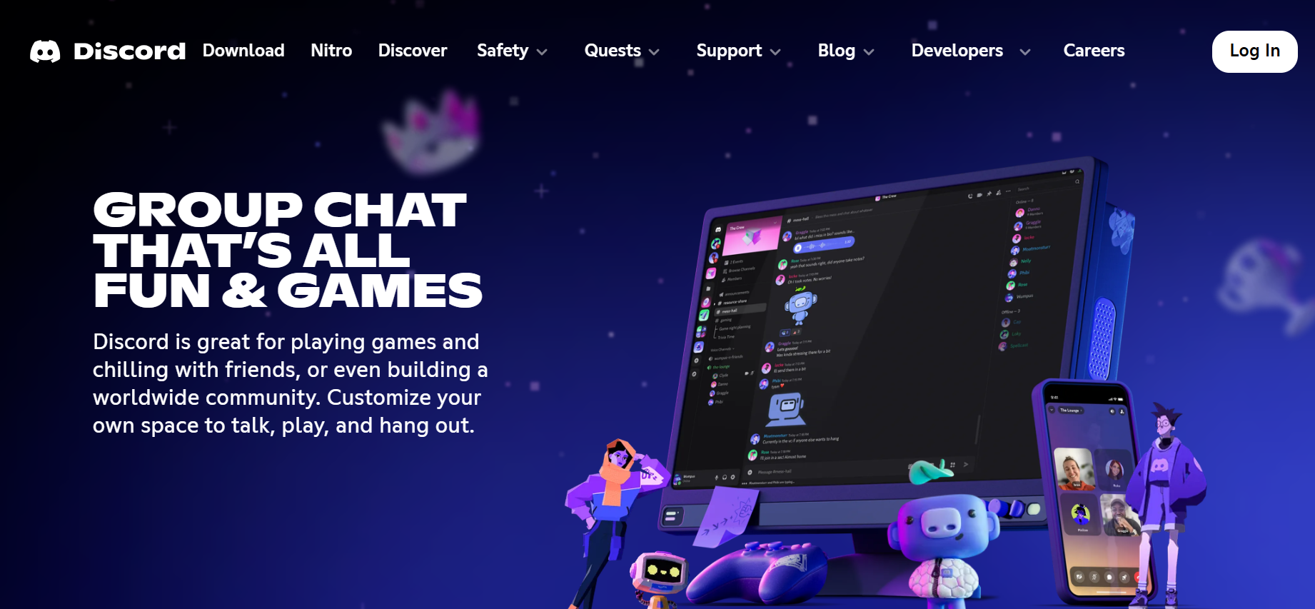 Screenshot of Discord website representing Discord mobile features built with React Native.