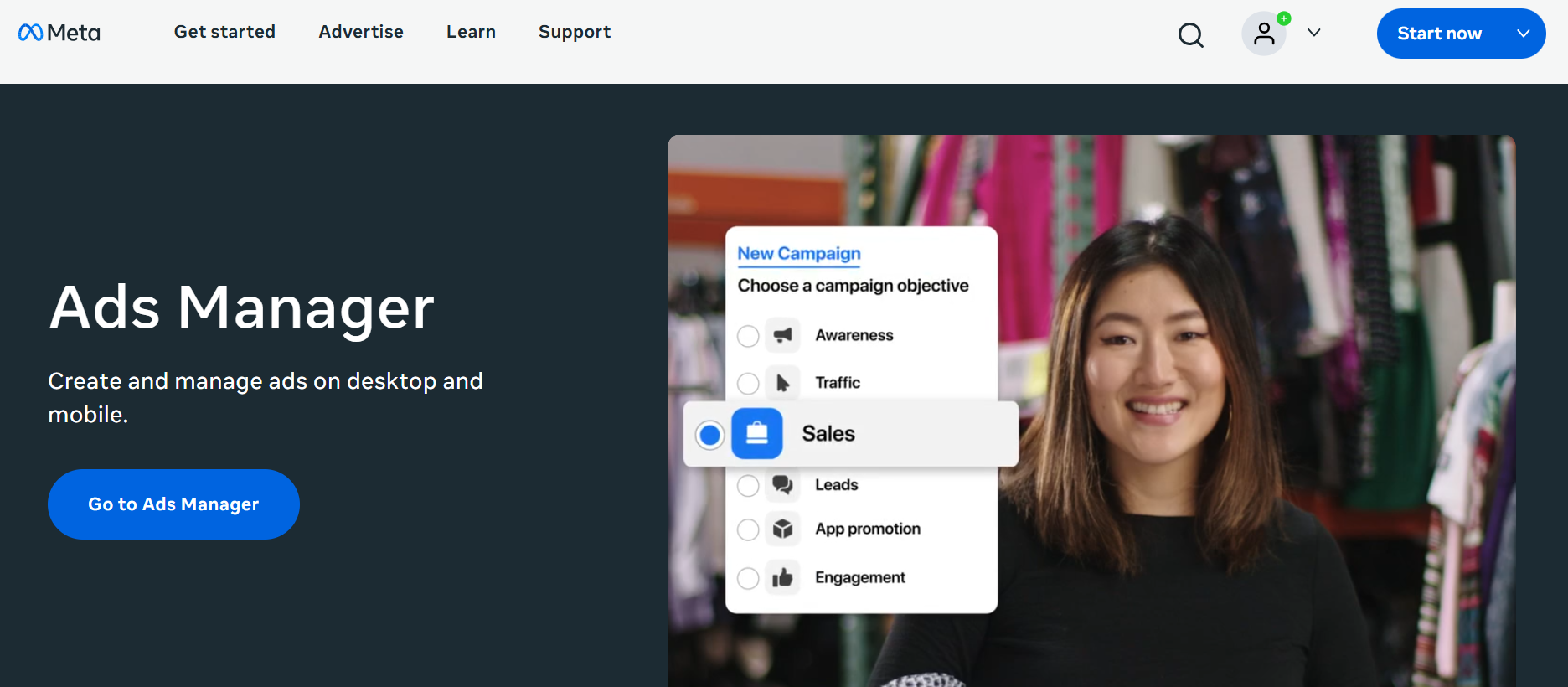 Screenshot of Facebook Ads Manager website representing data-heavy business apps built with React Native.