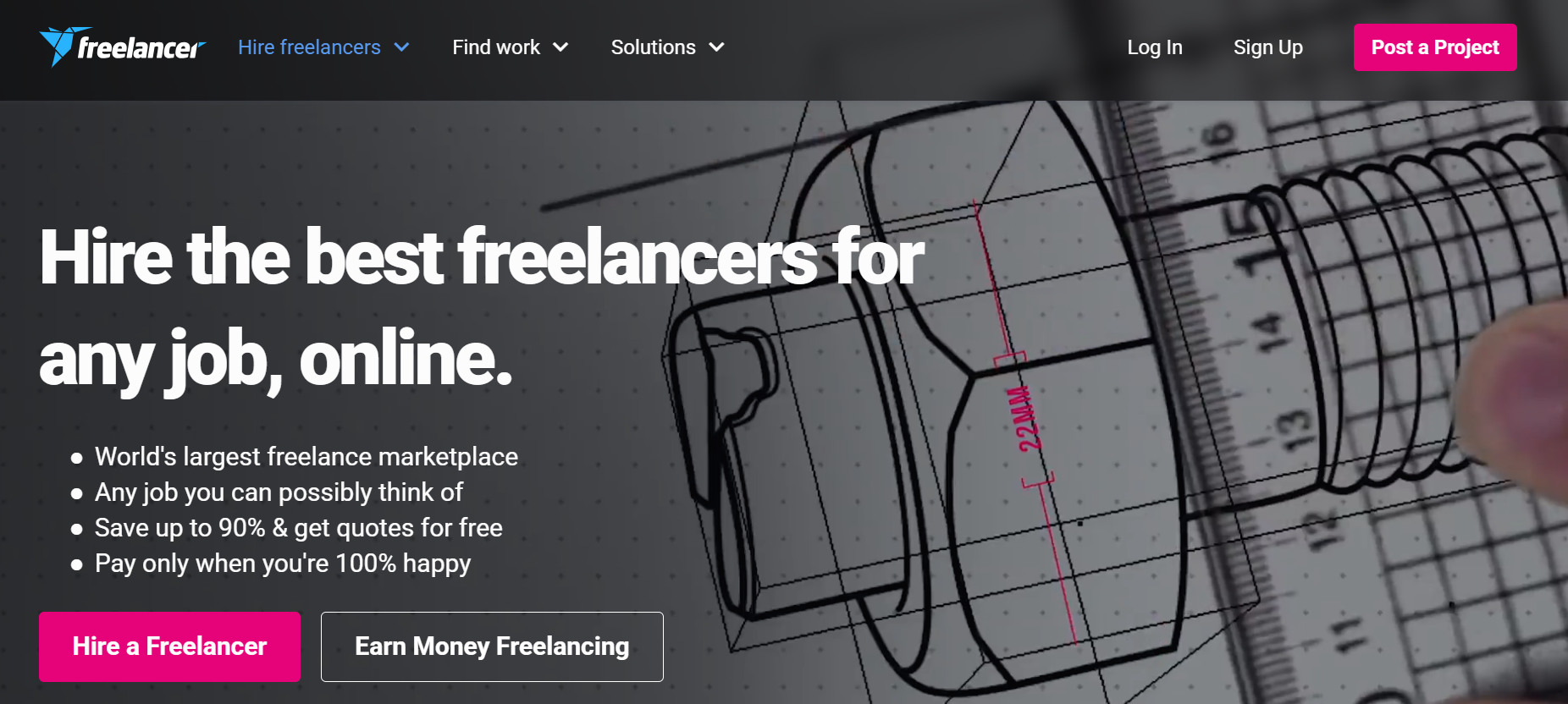 Screenshot of Freelancer.com platform used for hiring React Native developers.