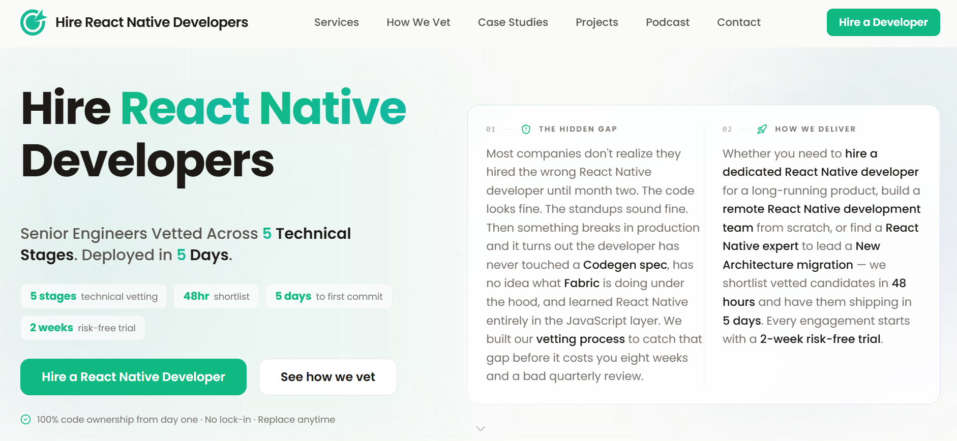 Screenshot of Hire React Native Developers platform used for hiring React Native developers.
