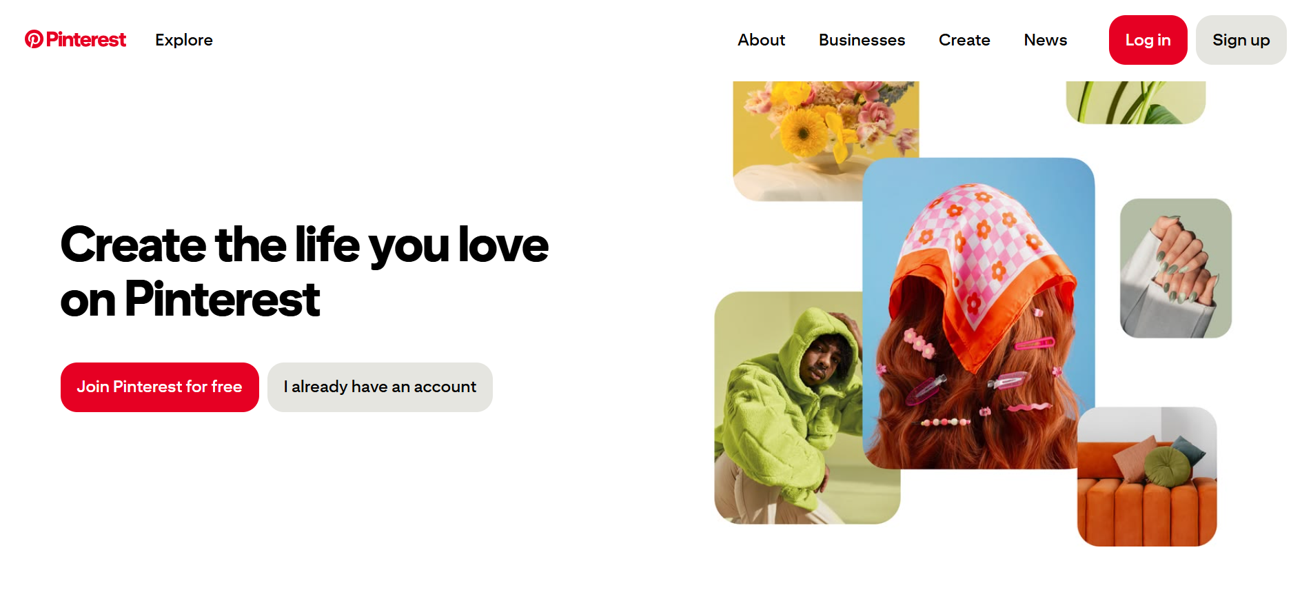 Screenshot of Pinterest website representing image-heavy apps built with React Native.