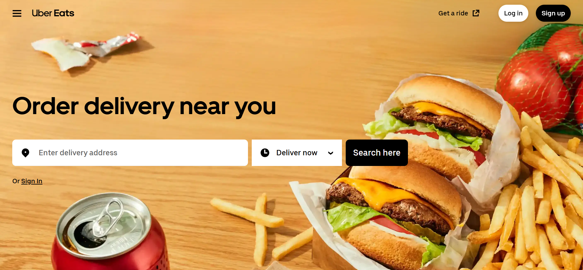 Screenshot of Uber Eats website representing marketplace apps built with React Native.